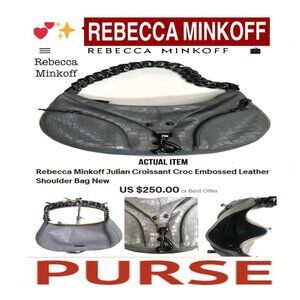 🛑 REBECCA MINKOFF Designer ➕ BAG Julian Croissant PURSE Croc POUCH 💸BUY NOW‼️